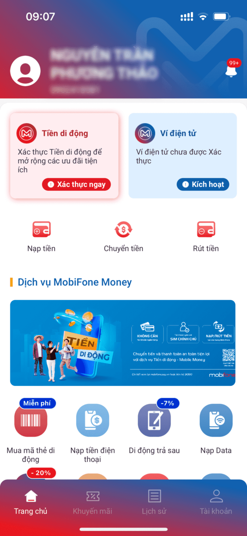 đăng ký dịch vụ tiền di động MobiFone
