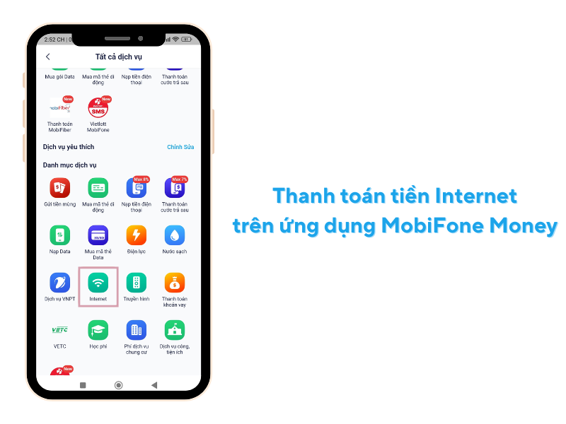 Thanh toán tiền Internet bằng Ví điện tử trên ứng dụng MobiFone Money dễ dàng, tiện lợi