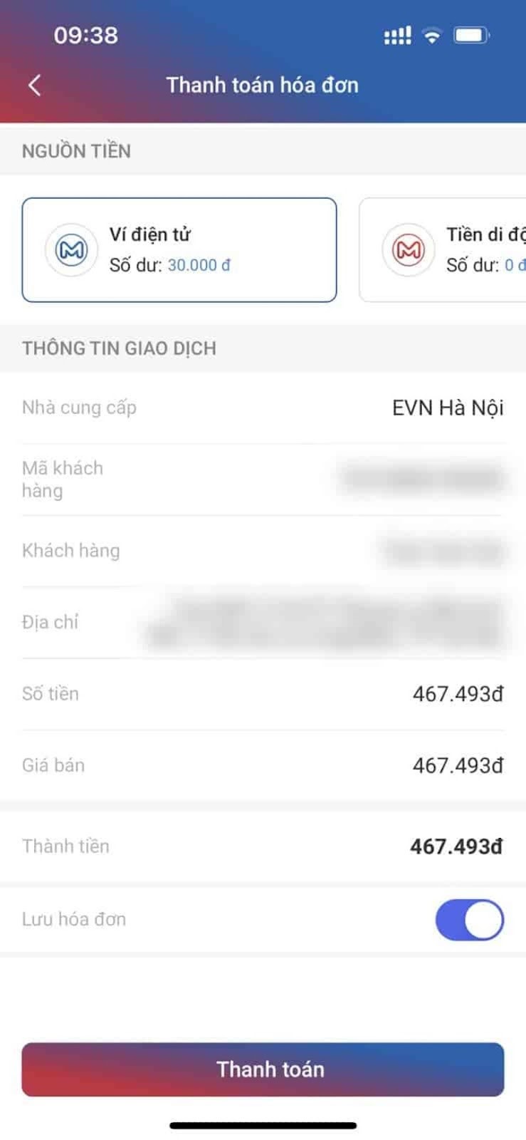 mã khách hàng đóng tiền điện