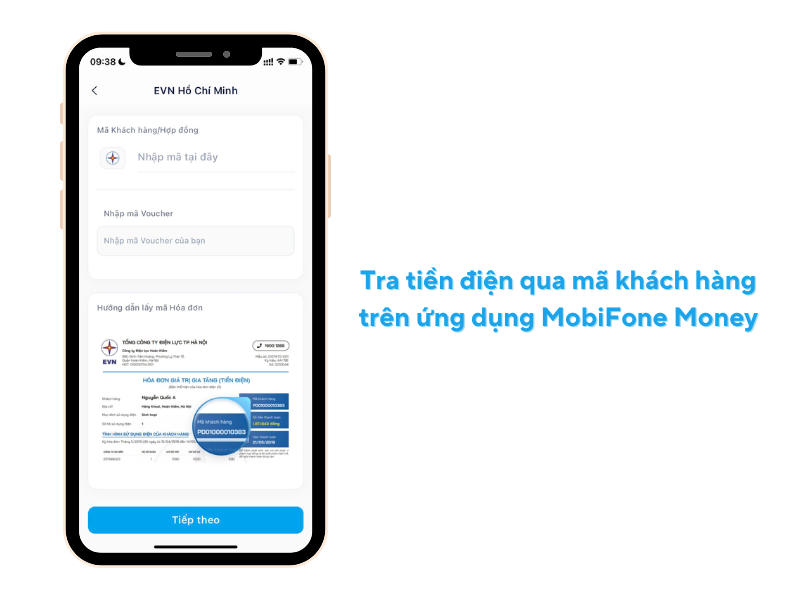  tra tiền điện qua m&atilde; kh&aacute;ch h&agrave;ng